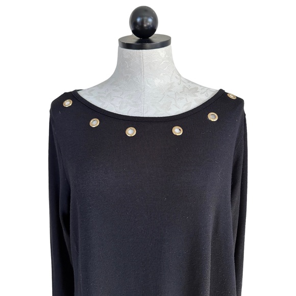 Belldini Black Knit Blouse Gold Rivets Neckline & Exposed Back Zipper Size 1X - Picture 5 of 13